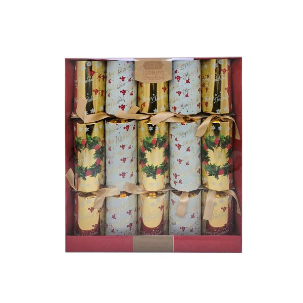 Deluxe Crackers Gold & Holly Wreath 10 P