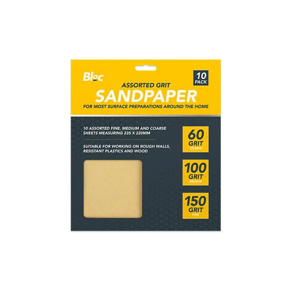 Bloc Assorted Grit Sandpaper 10 Pack