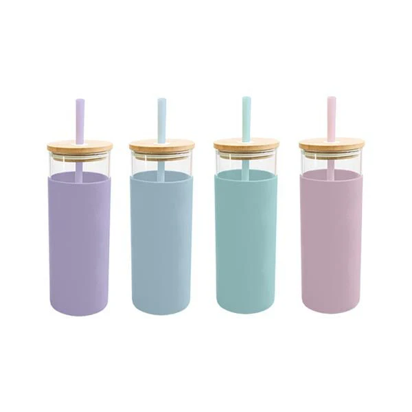 Pastel Glass Bottle With Straw 500ml