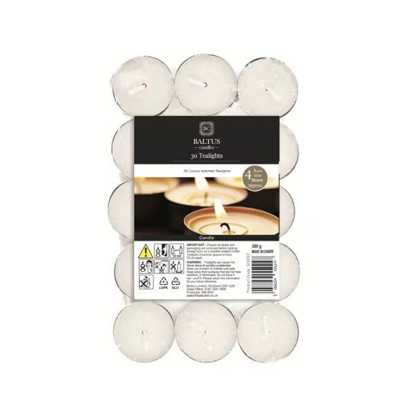 Baltus White Tealights 4 Hour 30 Pack