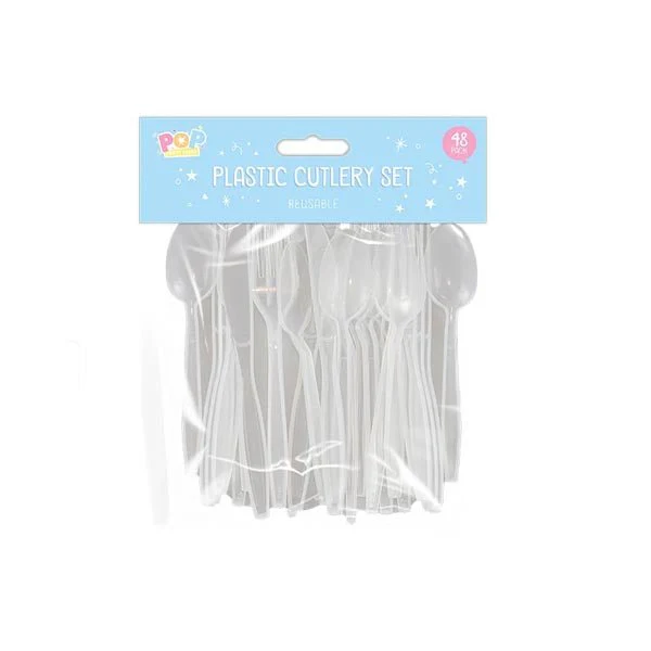 Pop Party Plastic Cutlery Reusable 48 Pk