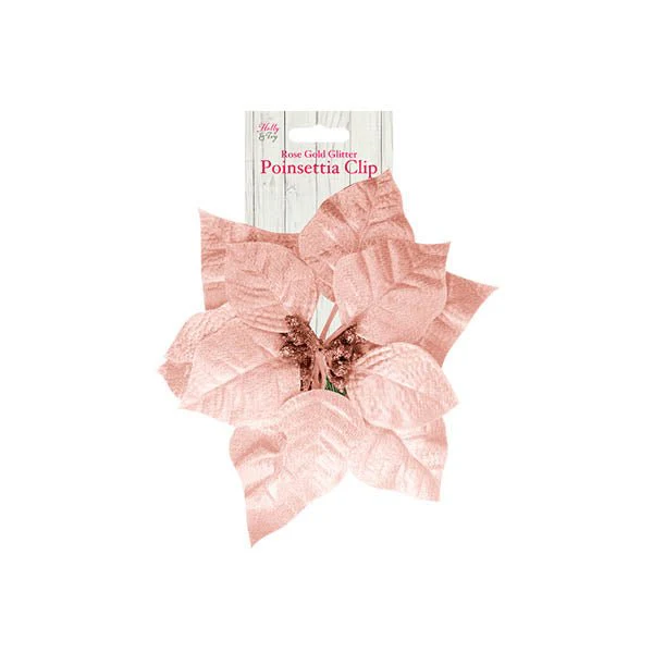 Holly & Ivy Glitter Poinsettia Clip