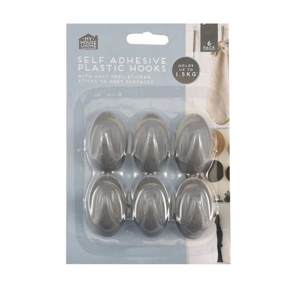 Self Adhesive Plastic Hooks 6PK