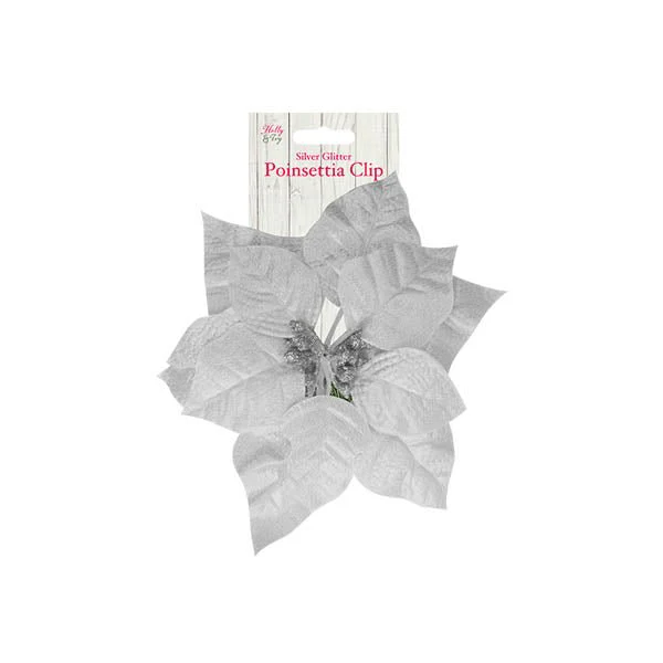 Holly & Ivy Glitter Poinsettia Clip