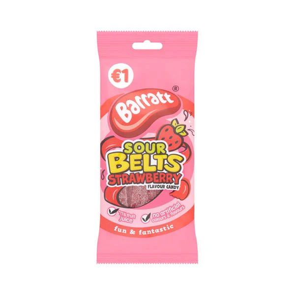 Barratt Sour Strawberry Belts 80g