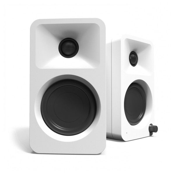 Kanto Ora Desktop Speakers with SE2 Elevated Desktop Speaker Stands, White
