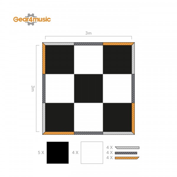 3m x 3m Portable Dance Floor by Gear4music, Chequerboard Finish