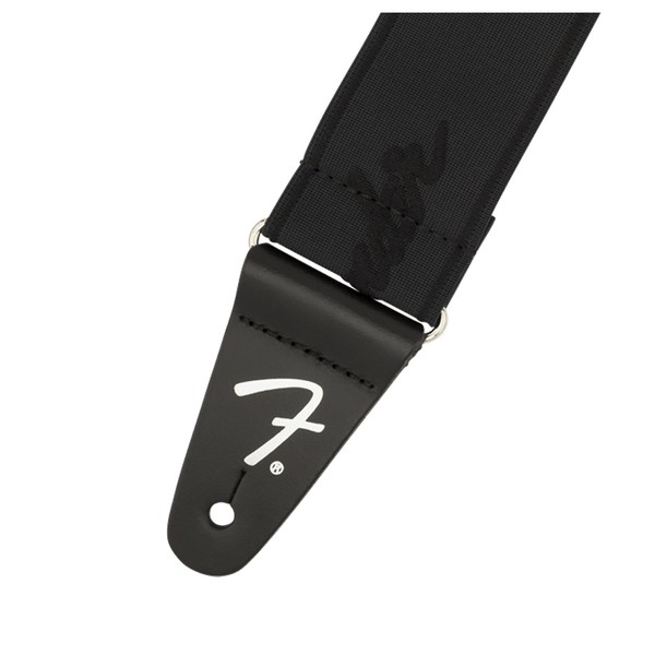 Fender WeighLess 2" Running Logo Guitar Strap, Black/Black