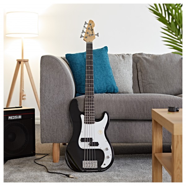 LA 5 String Bass Guitar by Gear4music, Black