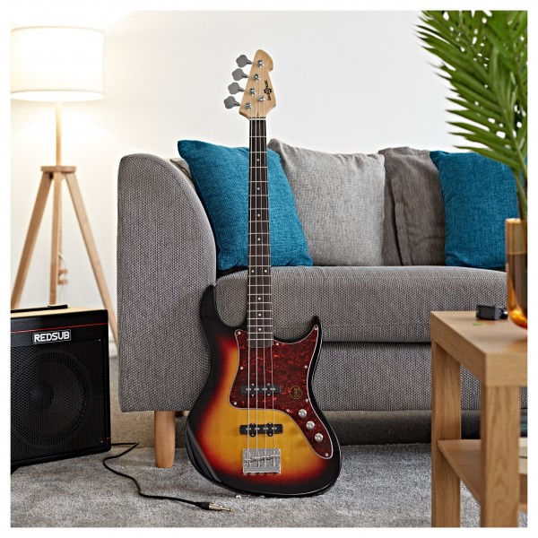 LA II Bass Guitar Sunburst, 15W Bass Amp Pack