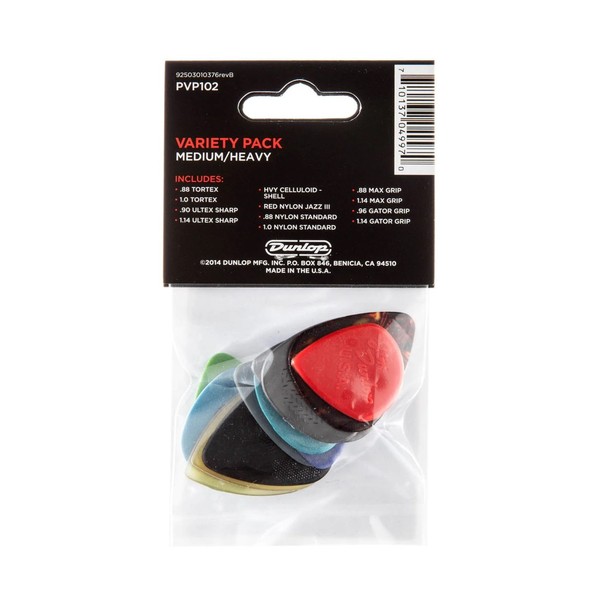Dunlop PVP102-Pick Variety Pack, Medium-Heavy, Players Pack of 12