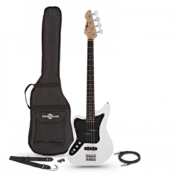 Seattle Left Handed Bass Guitar by Gear4music, White