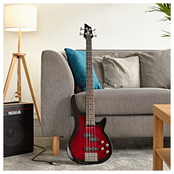 Chicago Bass Guitar + 15W Amp Pack, Trans Red Burst