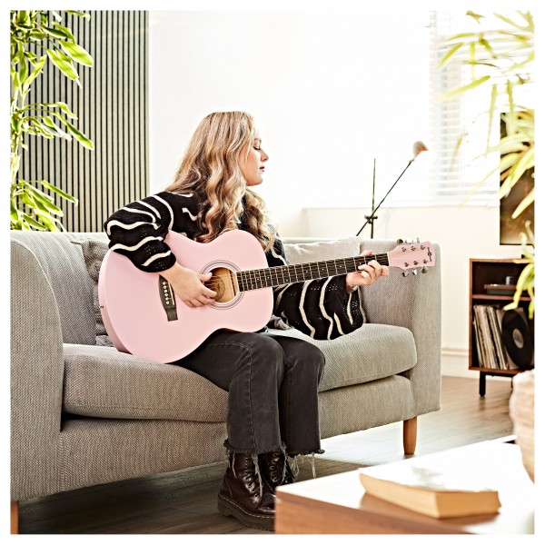 Student Acoustic Guitar & Accessory Pack by Gear4music, Pink
