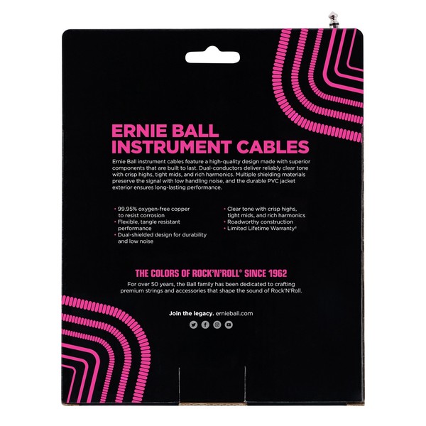 Ernie Ball 6045 30ft Straight-Angle Coiled Instrument Cable, White