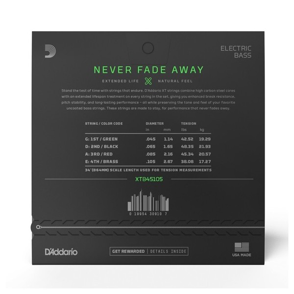 D'Addario XTB45105 XT Light Top/Medium Bottom Bass Strings, 45-105