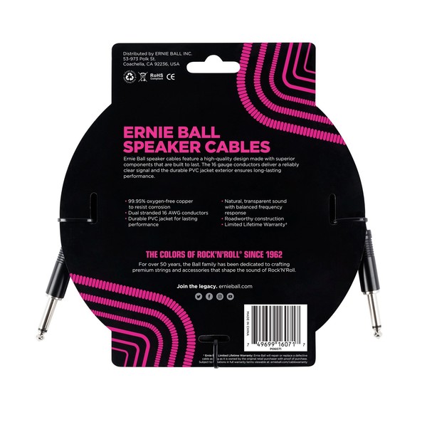 Ernie Ball P06071 3ft Straight-Straight Speaker Cable, Black