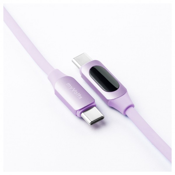 myVolts Step Up USB-C to USB-C PD Cable with LCD Power Meter, Purple