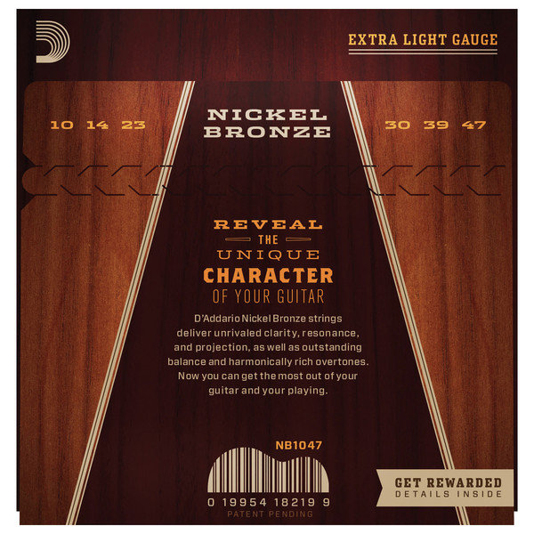 D'Addario NB1047 Nickel Bronze Acoustic Guitar Strings, 10-47