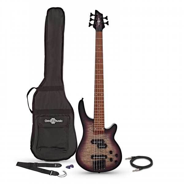 Chicago Select 5-String Bass Guitar by Gear4music, Purple Burst