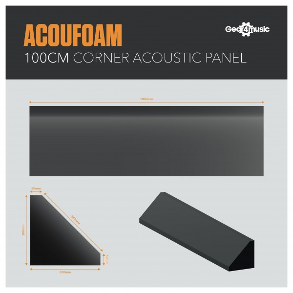 AcouFoam 100cm Corner Acoustic Panel, Pair by Gear4music