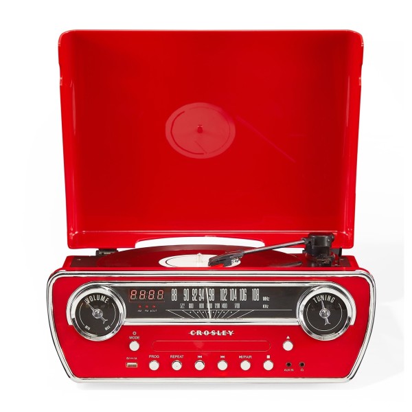 Crosley Powel 7-in-1 Bluetooth Record Player, Red