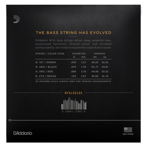 Daddario NYXL50105, Bass Gtr 4 String Set Medium Long Scale 50-105