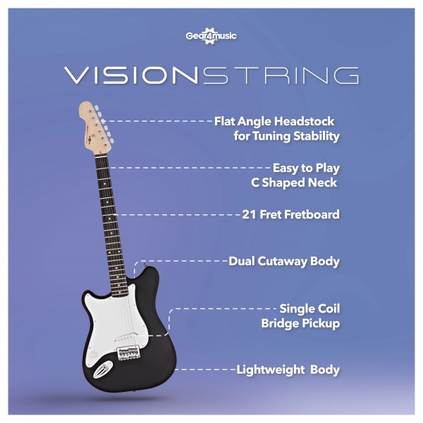 VISIONSTRING 3/4 Left Handed Electric Guitar Pack, Black