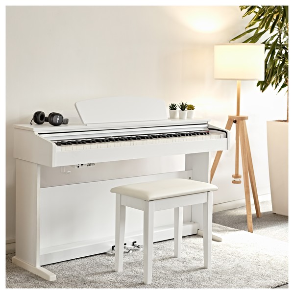 DP-10X Digital Piano by Gear4music + Piano Stool Pack, White