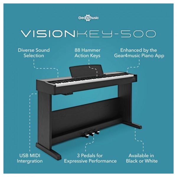 VISIONKEY-500 Digital Piano Bench Pack by Gear4music, Black