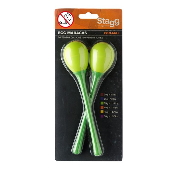 Stagg Long Handled Plastic Egg Maracas, Green