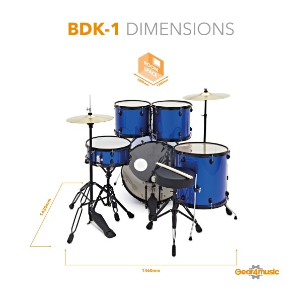 BDK-1 Full Size Starter Drum Kit by Gear4music, Blue