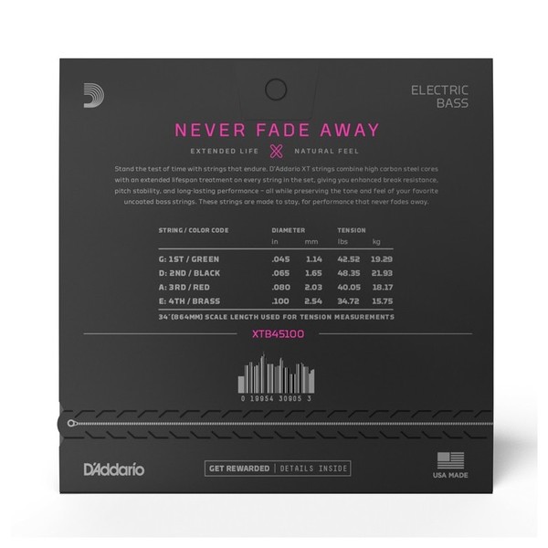 D'Addario XTB45100 XT NPS Regular Light Bass Strings, 45-100