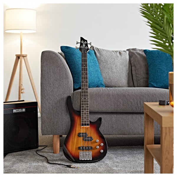 Chicago Short Scale Bass Guitar by Gear4music, Sunburst