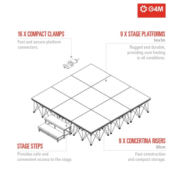 G4M 3m x 3m Spider Stage with Steps, 60cm