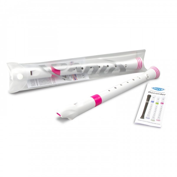 Nuvo Descant Recorder, German Fingering, White and Pink