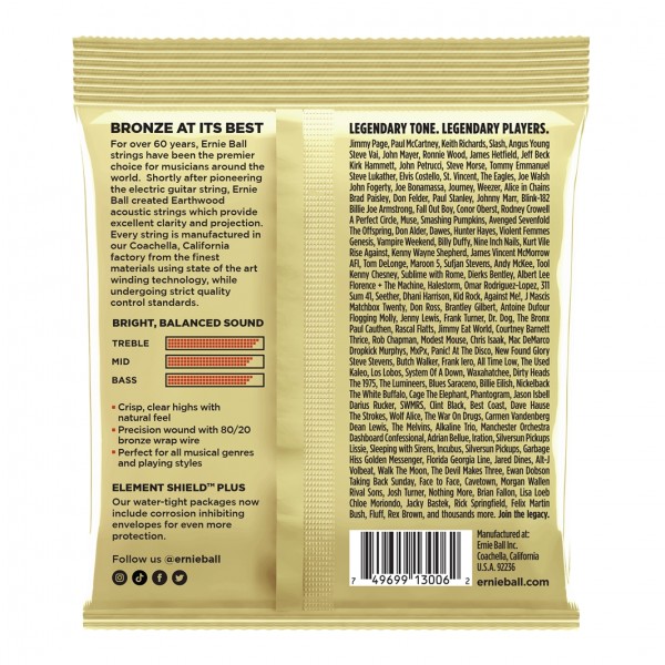 Ernie Ball P03006 Earthwood Phosphor Bronze Extra Light 10-50 (3 Set)