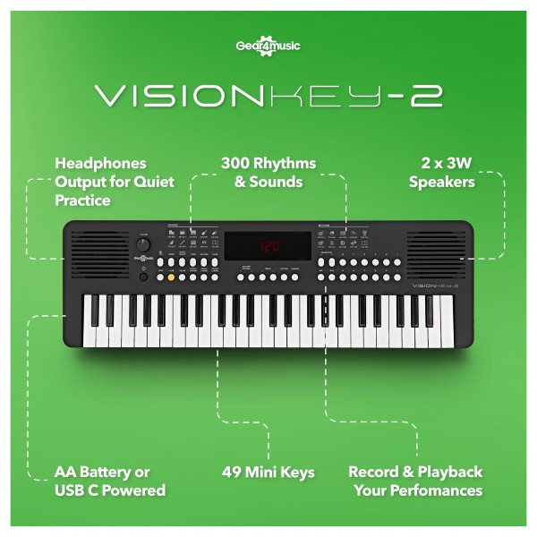 VISIONKEY-2 49 Key Portable Keyboard, Black