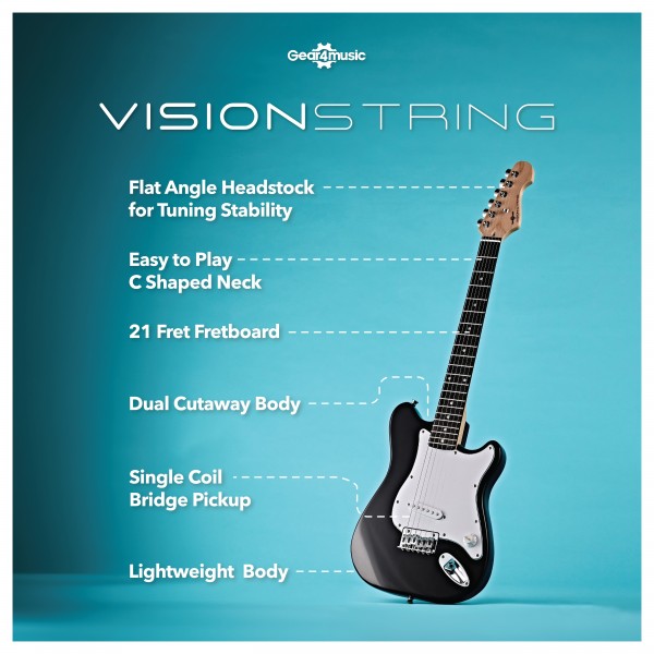 VISIONSTRING Electric Guitar Pack, Black