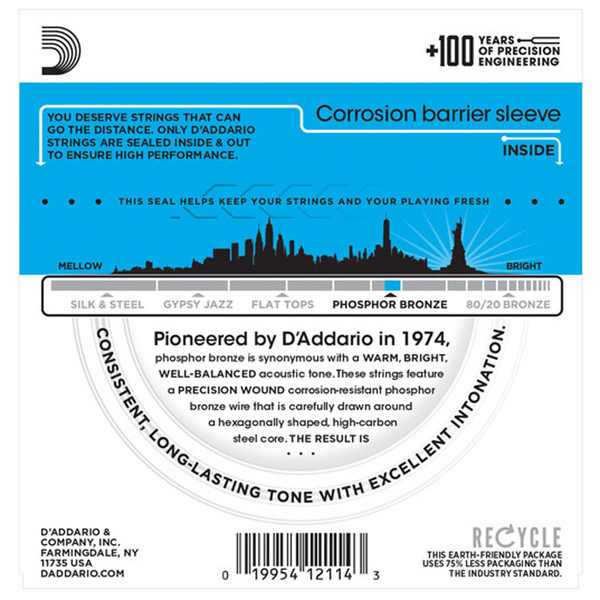 D'Addario EJ16-3D Phosphor Bronze, Light, 12-53 x 3 Pack