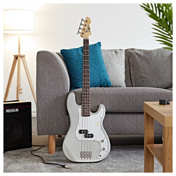 LA Bass Guitar Silver Flake, 15W Bass Amp Pack