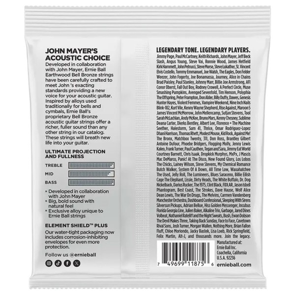 Ernie Ball Light Earthwood Bell Bronze Acoustic Guitar Strings, 11-52