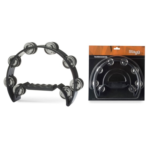 Stagg Cutaway Tambourine, 16 Jingles, Black