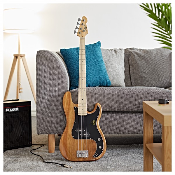 LA Select Bass Guitar Natural, 15W Bass Amp Pack