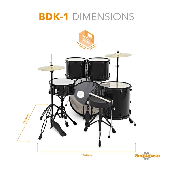 BDK-1 Full Size Starter Drum Kit by Gear4music, Black