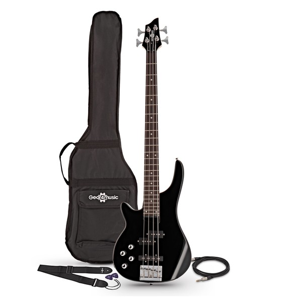 Chicago Left Handed Bass Guitar by Gear4music, Black
