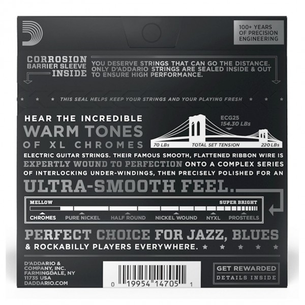 D'Addario ECG25 12-52 Chromes Flat Wound Electric Guitar Strings