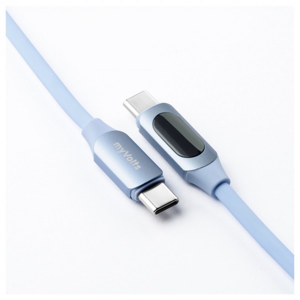 myVolts Step Up USB-C to USB-C PD Cable with LCD Power Meter, Sky Blue