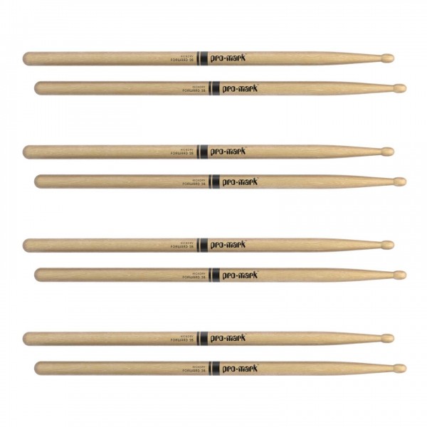 Promark Classic Forward 2B Hickory Drumsticks, Oval Wood Tip, 4-Pack