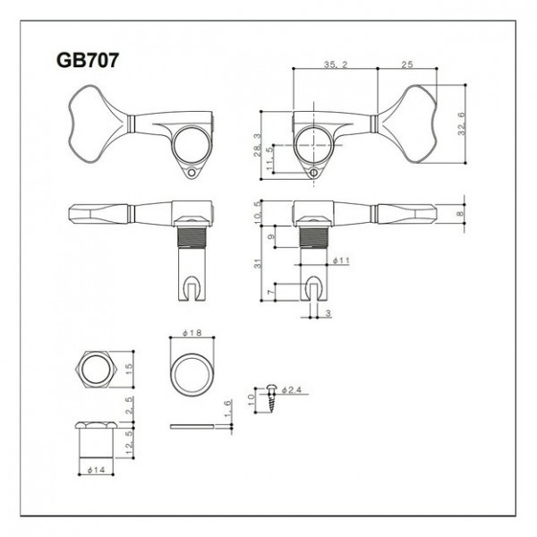 Gotoh GB707-L2R2 Bass Tuners, Cosmo Black